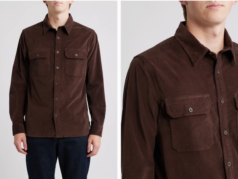 AG Jeans Classic Fit Button-Up Overshirt Jacket – Brown – Size L